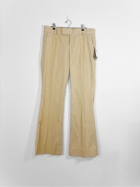 Beige Pinstripe Dress Pants - Classic Straight Fit